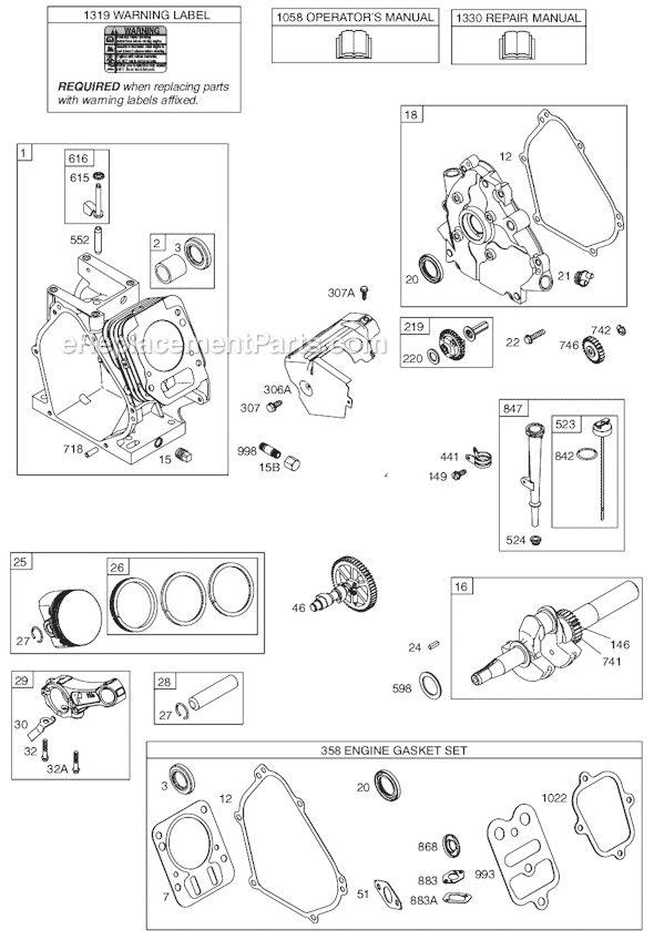 Page A Diagram and Parts List for 12A300SERIES 0100-0917 Briggs and Stratton Engine